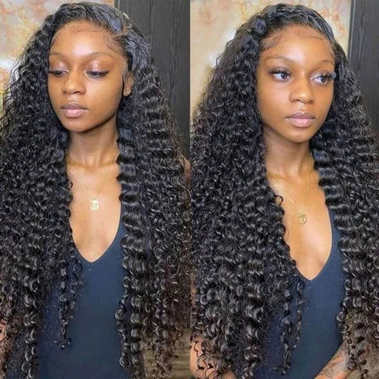 Angiequeen HD Lace 5X5 Closure Wigs Deep Wave Transparent Lace Long Wigs For Sale