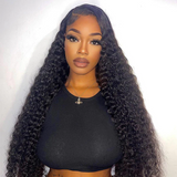 Angiequeen Water Wave Real 4X4 HD /Transparent Lace Closure Glueless Long Virgin Wig