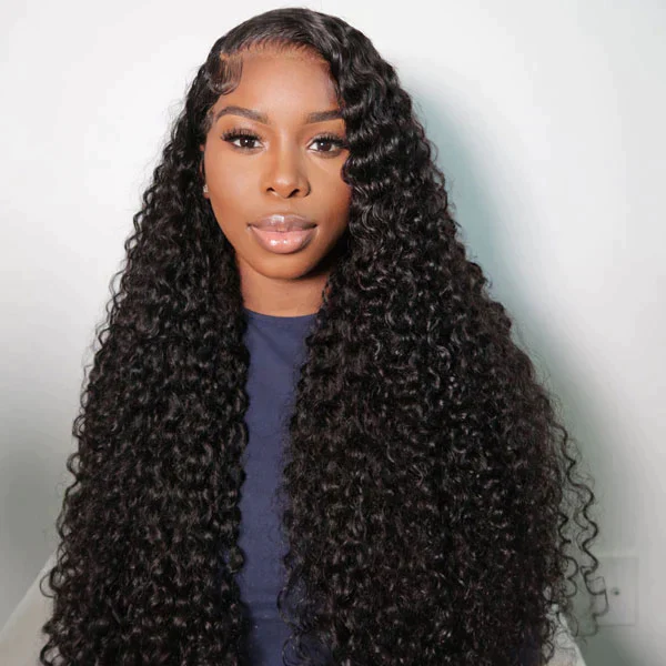 Angiequeen Water Wave Real 4X4 HD /Transparent Lace Closure Glueless Long Virgin Wig