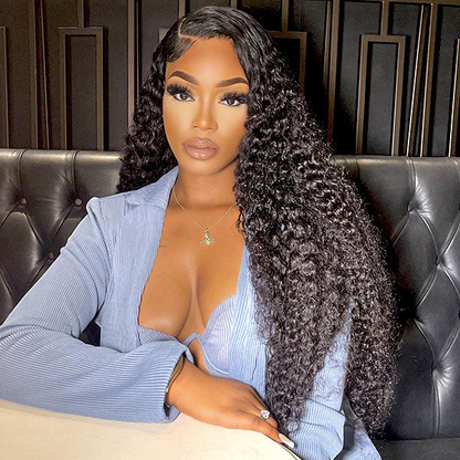 Angiequeen Water Wave Real 4X4 HD /Transparent Lace Closure Glueless Long Virgin Wig