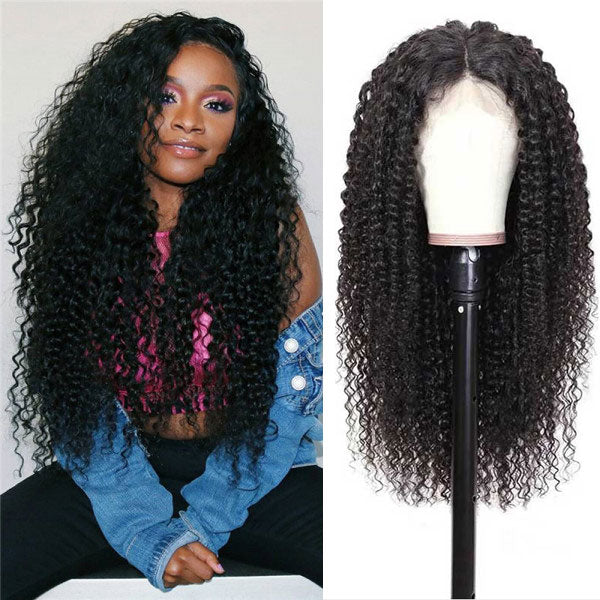 Angiequeen Real 4X4 HD /Transparent Lace Closure Curly Wave Glueless Long Wig