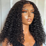 Angiequeen Real 4X4 HD /Transparent Lace Closure Curly Wave Glueless Long Wig