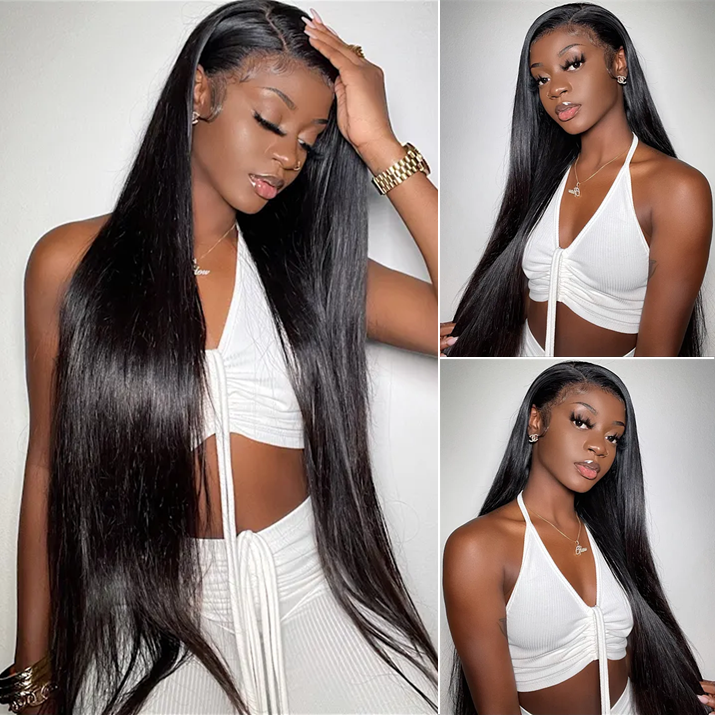 AngieQueen Silky Straight 13X4 HD Natural Color Transparent Lace Front Human Hair Wig