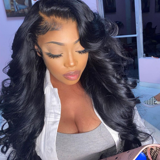 AngieQueen Transparent /HD Brazilian Body Wave Natural Color 13X4 Long  Lace Front Human Wig