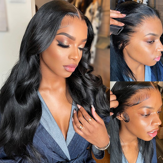 AngieQueen Transparent /HD Brazilian Body Wave Natural Color 13X4 Long  Lace Front Human Wig