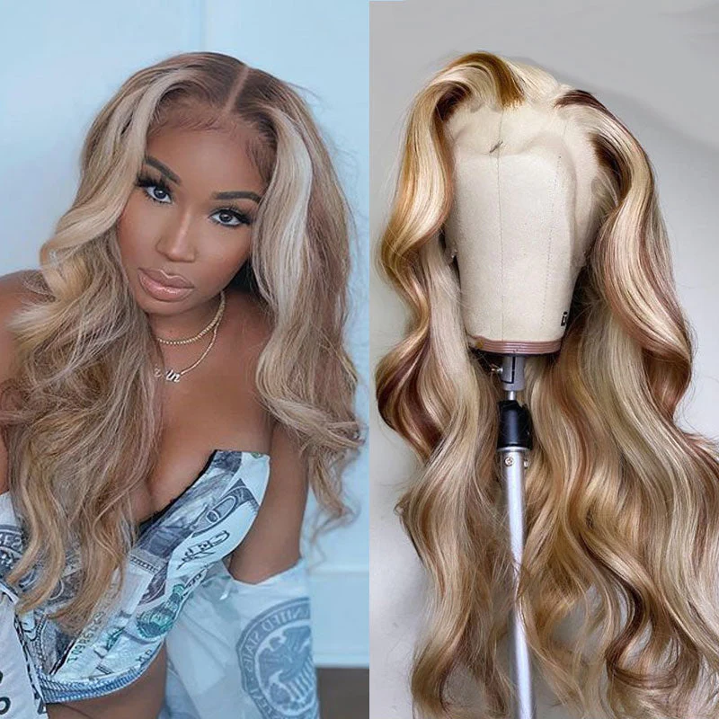 Angie Queen Brown Wig With Blonde Highlights #P4/613 Body  display picture 2