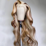 Angie Queen Brown Wig With Blonde Highlights #P4/613 Body Wave Lace Front Wigs Human Hair