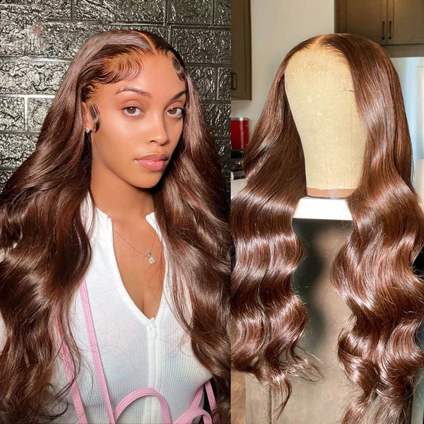 AngieQueen #4 Lace Front Wigs Straight And Body Wave Dark Brown Color Lace Front Wigs 180% Density
