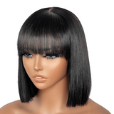 Angiequeen Realistic Yaki Straight Glueless Bob Wig With Bangs