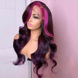 AngieQueen 13x4 Lace Front Wig Highlight Pink Purple Body Wave Humen Hair Wig