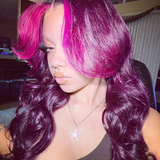 AngieQueen 13x4 Lace Front Wig Highlight Pink Purple Body Wave Humen Hair Wig
