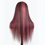 Angiequeen 13x4 Lace Front Pink Highlights Sliky Straight Human Hair Wigs