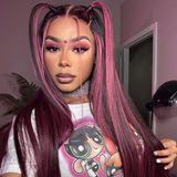 Angiequeen 13x4 Lace Front Pink Highlights Sliky Straight Human Hair Wigs