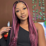 Angiequeen 13x4 Lace Front Pink Highlights Sliky Straight Human Hair Wigs