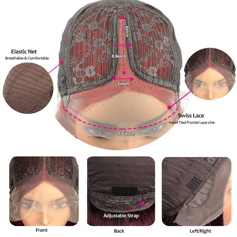 AngieQueen 99J Red and Burgundy Body Wave Part Transpant Lace Frontal Wig