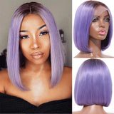Angie Queen T1b/Purple Straight Middle Part Frontal Lace Short Cut Bob Wig