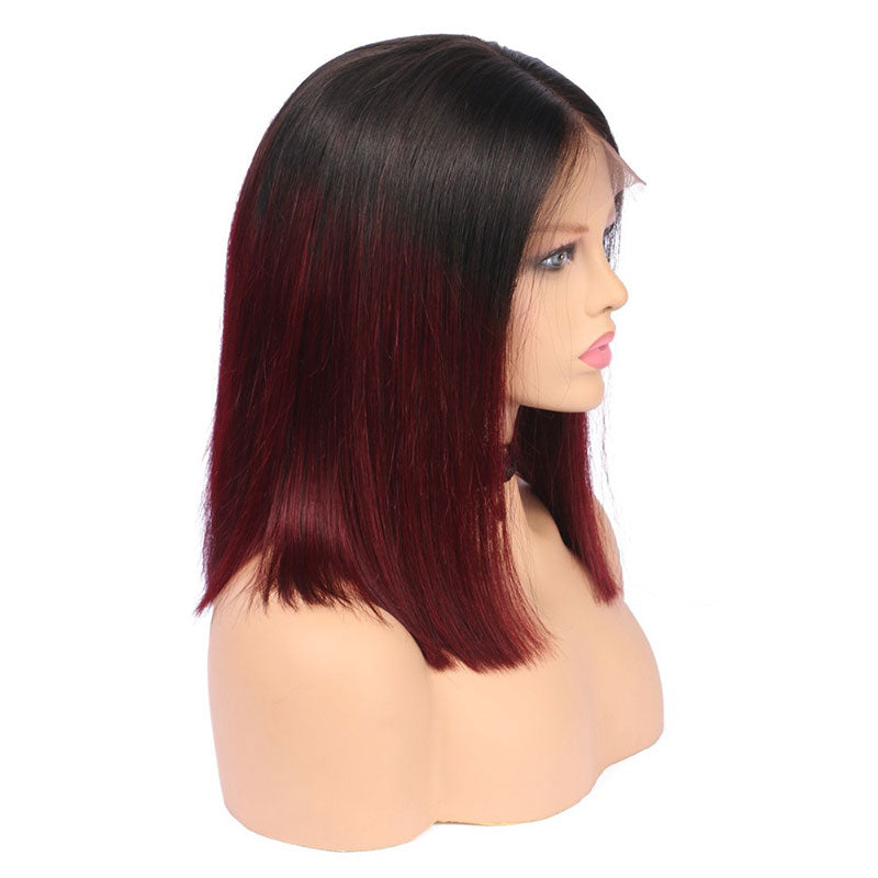 Angie Queen T1b/99J Straight Middle Part Frontal Lace Bob Wig