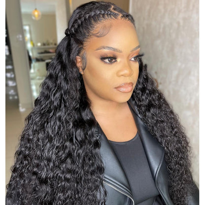 Angiequeen Maylasian 13X4 HD Deep Wave Natural Color Transparent Lace Front Long Virgin Wig