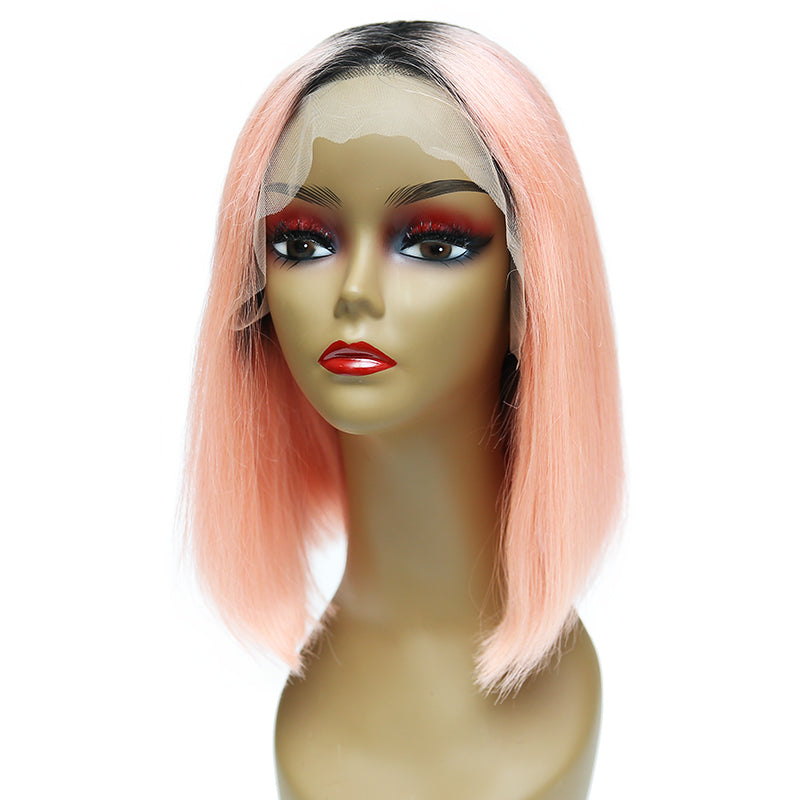 Angie Queen T1b/Rose Pink Straight Middle Part Frontal Lace Bob Wig