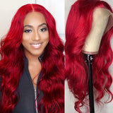 AngieQueen 99J Red and Burgundy Body Wave Part Transpant Lace Frontal Wig