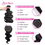 Angie Queen 4 Bundles with Closure Peruvian Body Wave Virgin Human Hair Weave Bundles