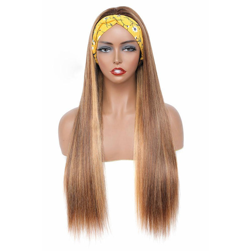 AngieQueen Straight Headband Wig Human Hair Highlight #4 /27  Remy  Full Machine Made Wig