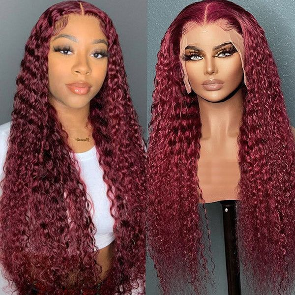 AngieQueen Hair 99J Color Deep Wave Lace Front Wig