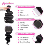 Angie Queen 4 Bundles with Closure Malaysian Body Wave Virgin Human Hair Weave Bundles