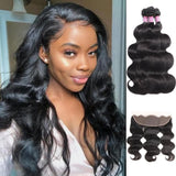 Angie Queen 3 Bundles with Frontal Indian Body Wave Virgin Human Hair Weave Bundles