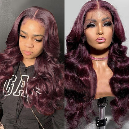 AngieQueen 99J Red and Burgundy Body Wave Part Transpant Lace Frontal Wig