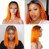 Angie Queen T1b/Orange Straight Middle Part Frontal Lace Bob Wig