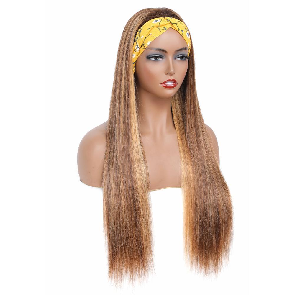 AngieQueen Straight Headband Wig Human Hair Highlight #4 /27  Remy  Full Machine Made Wig