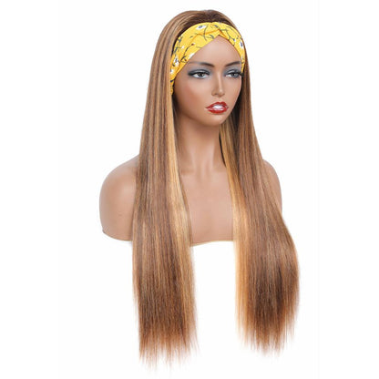 AngieQueen Straight Headband Wig Human Hair Highlight #4 /27  Remy  Full Machine Made Wig