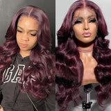 AngieQueen 99J Red and Burgundy Body Wave Part Transpant Lace Frontal Wig