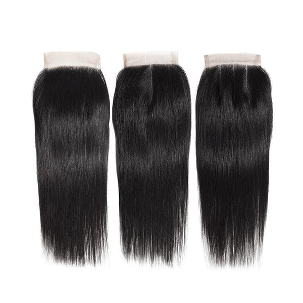 Brazilian Human Hair 4x4 Lace Closure Straight Free Middle Three Part natural black lace closure Blackmoon 