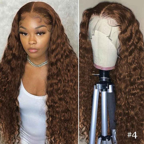 AngieQueen Hair #4 Color Deep Wave Lace Front Wig