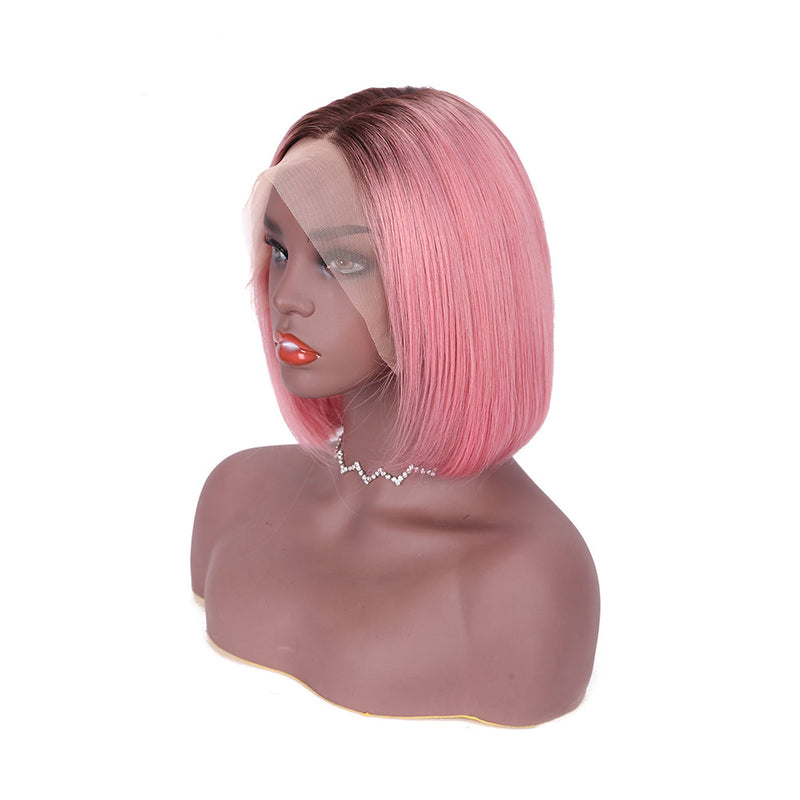 Angie Queen T1b/Hot Pink Straight Middle Part Frontal Lace Bob Wig