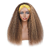 AngieQueen Curly  Wave Headband Wig Human Hair Highlight #4 /27 Remy Full Machine Made Wig