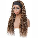 AngieQueen Water Wave Headband Wig Human Hair Highlight #4 /30 Remy Full Machine Made Wig