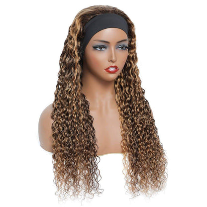 AngieQueen Water Wave Headband Wig Human Hair Highlight #4 /30 Remy Full Machine Made Wig