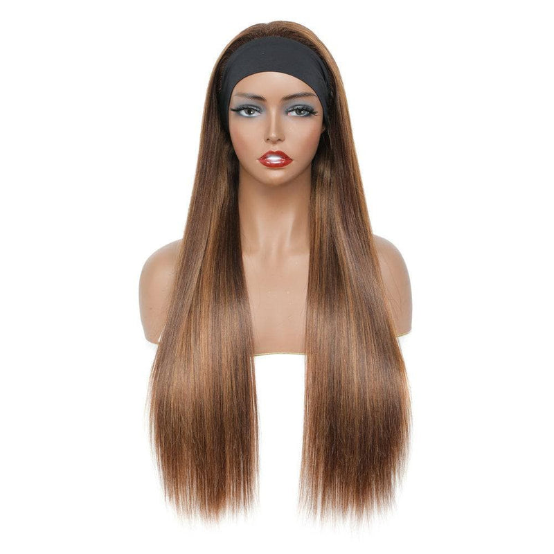 AngieQueen Straight Headband Wig Human Hair Highlight #4 /30  Remy  Full Machine Made Wig