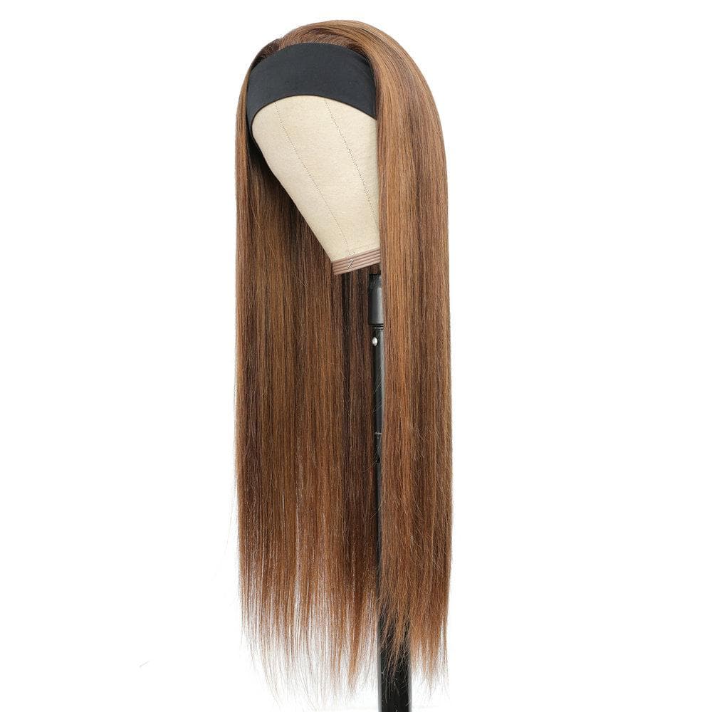 AngieQueen Straight Headband Wig Human Hair Highlight #4 /30  Remy  Full Machine Made Wig