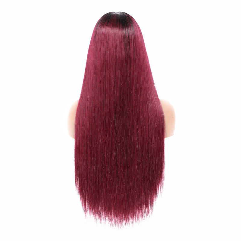 AngieQueen Straight Human Hair Wigs 1B/99J Omber Headband Wig Brazilian Remy Hair Glueless Full Machine Made Wig