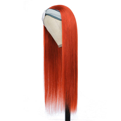 AngieQueen Orange Colored Human Hair Wigs Brazilian Straight Remy Full Machine Made Glueless Headband Wig