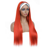 AngieQueen Orange Colored Human Hair Wigs Brazilian Straight Remy Full Machine Made Glueless Headband Wig