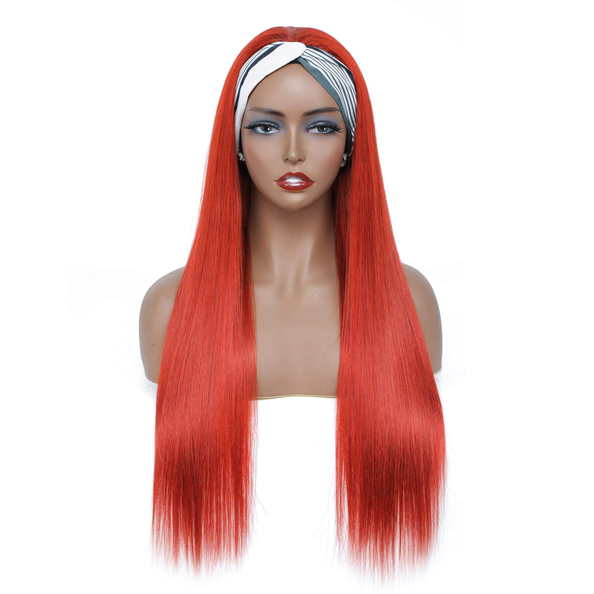 AngieQueen Orange Colored Human Hair Wigs Brazilian Straight Remy Full Machine Made Glueless Headband Wig