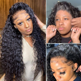 Angiequeen Maylasian 13X4 HD Deep Wave Natural Color Transparent Lace Front Long Virgin Wig