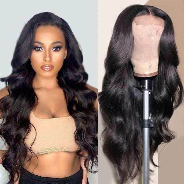 Angie Queen 4*4 Lace Closure Wigs Brazilian Body Wave Human Hair Wigs 180% Density Pre-plucked