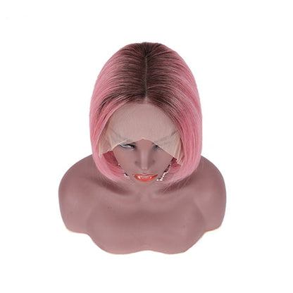 Angie Queen T1b/Hot Pink Straight Middle Part Frontal Lace Bob Wig