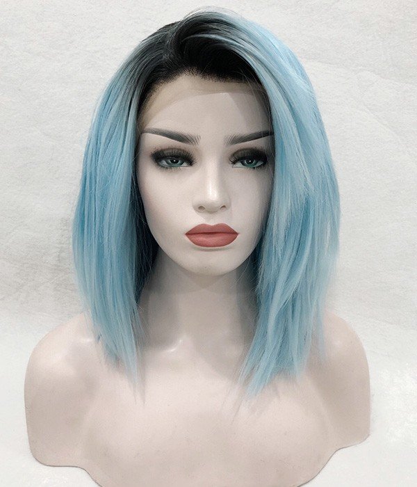 Angie Queen T1b/Sky Blue Straight Middle Part Frontal Lace Bob Wig